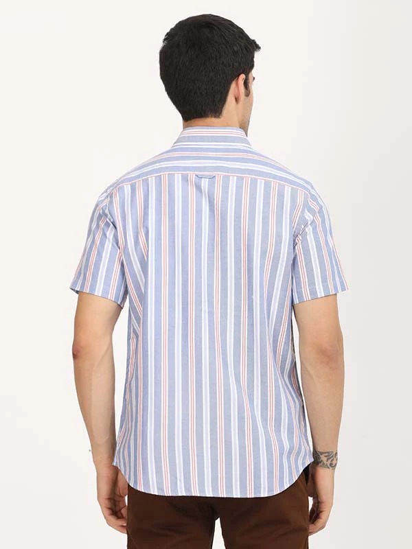 Indian Terrain Men's Regular Fit Half Sleeve Striped Blue Shirt